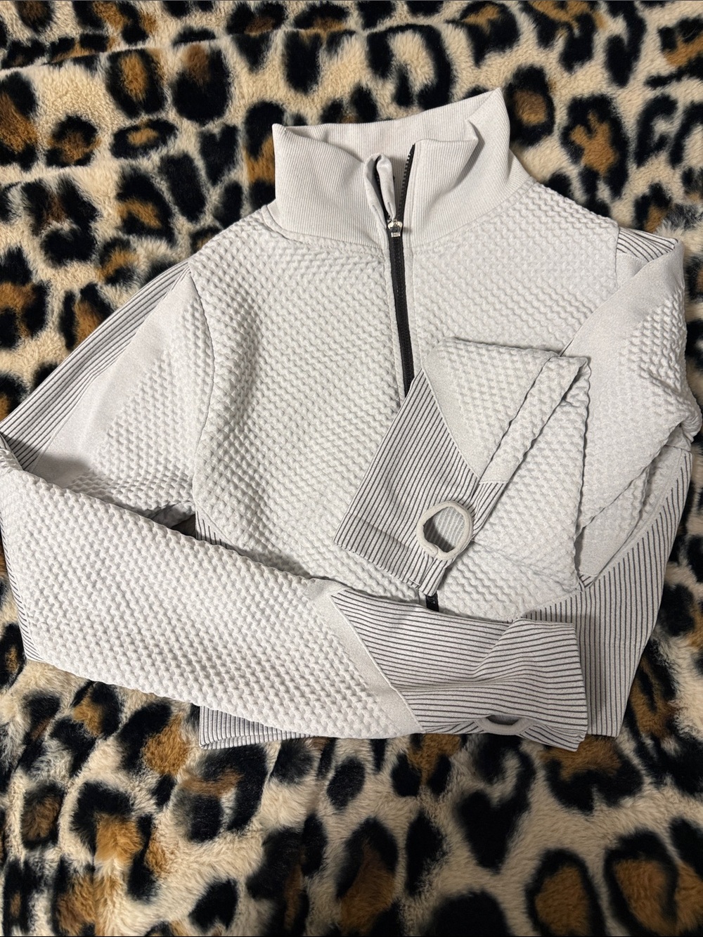 Women's Cream Quarter-Zip Textured Sweater workout